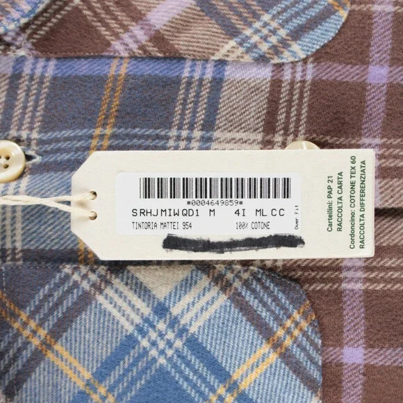 Tintoria Mattei NWT Cotton Overshirt Size Medium In Blue w/ Multicolor Plaid